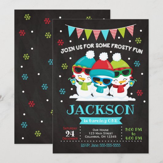 Snowman Birthday Invitation / Sneeuwveel Fun Invit Kaart (Voorkant / Achterkant)