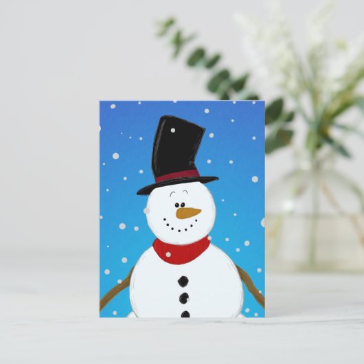 Snowman - Blauw Briefkaart (Staand voorkant)