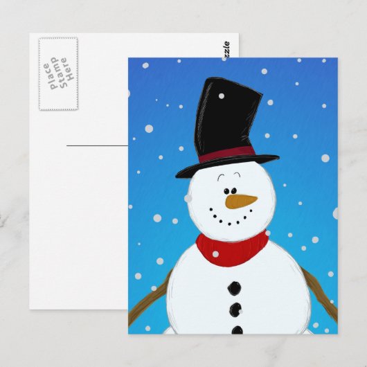 Snowman - Blauw Briefkaart (Voorkant / Achterkant)