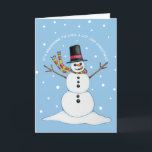 Snowman (blauwe achtergrond) Verzending Feestdagen Kaart<br><div class="desc">Reproductie van originele illustraties door mabolen (gekleurd potlood)</div>