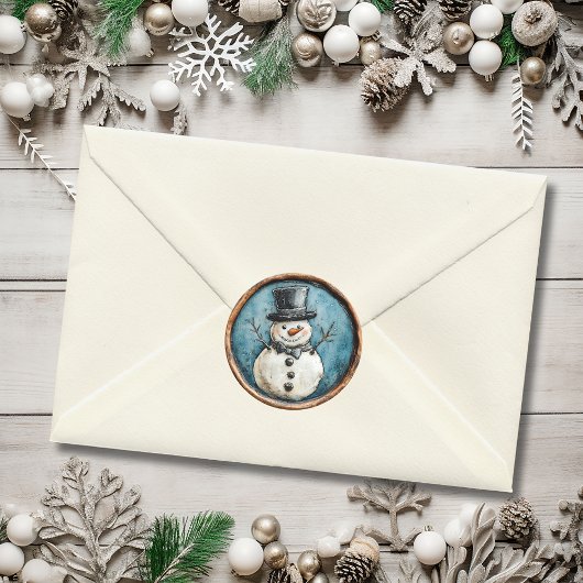 Snowman Blue Christmas Faux Wax Ronde Sticker