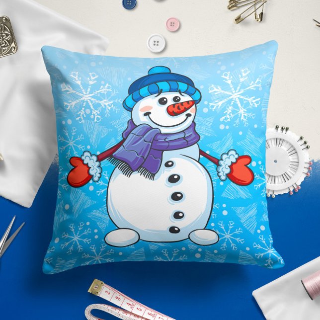 Snowman Blue Holiday | KerstSierkussen Kussen (Creator heeft geüpload)
