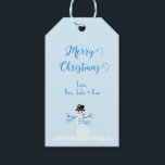 Snowman Blue Merry Christmas Stropdas op cadeau La Cadeaulabel<br><div class="desc">Lichtblauwe kerstcadeau tags met sneeuwpop artwork design. Pas de begroeting aan of gebruik het voorbeeld "Vrolijk kerstfeest" en voeg een handtekening in blauw toe. Alle bewoordingen zijn eenvoudig te wijzigen of te verwijderen. Een kleine sneeuwpop (mijn eigen grafisch ontwerp) siert de onderkant van bleke labels. Een sneeuwpop afbeelding ligt op...</div>