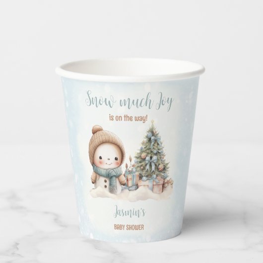 Snowman Blue Winter Christmas Boy Baby shower Papieren Bekers (Voorkant)