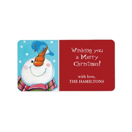 Snowman & Bluebird Christmas Gift Label Labels (Voorkant)