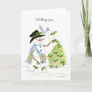Snowman Bluebird Holiday Card Feestdagen Kaart