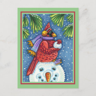 SNOWMAN BODYGUARD, CHRISTMAS CARDINAL REDBIRD BRIEFKAART