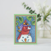 SNOWMAN BODYGUARD, CHRISTMAS CARDINAL REDBIRD BRIEFKAART (Staand voorkant)