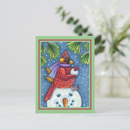 SNOWMAN BODYGUARD, CHRISTMAS CARDINAL REDBIRD BRIEFKAART (Staand voorkant)