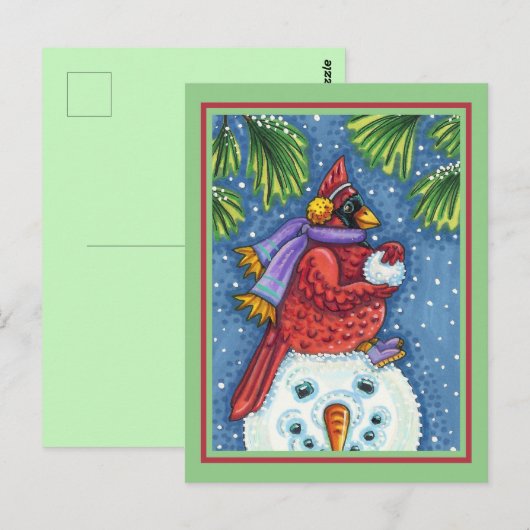 SNOWMAN BODYGUARD, CHRISTMAS CARDINAL REDBIRD BRIEFKAART (Voorkant / Achterkant)