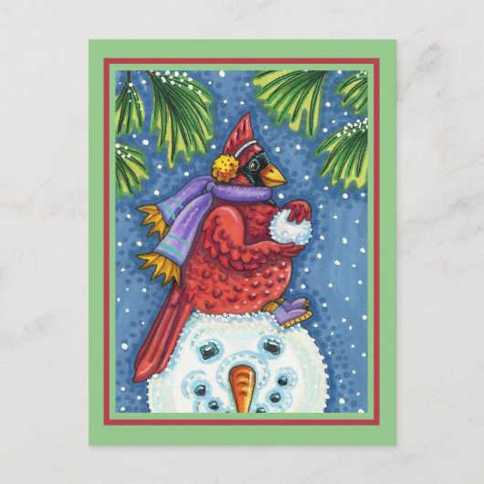 SNOWMAN BODYGUARD, CHRISTMAS CARDINAL REDBIRD BRIEFKAART (Voorkant)