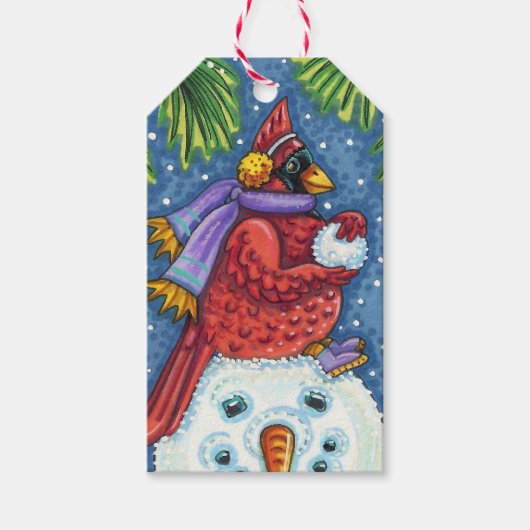SNOWMAN BODYGUARD, CHRISTMAS CARDINAL REDBIRD CADEAULABEL (Voorkant)