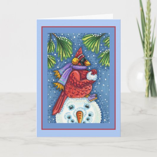 SNOWMAN BODYGUARD, CHRISTMAS CARDINAL REDBIRD FEESTDAGEN KAART (Voorkant)