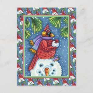 SNOWMAN BODYGUARD, CHRISTMAS CARDINAL REDBIRD FEESTDAGENKAART