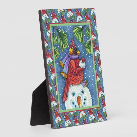 SNOWMAN BODYGUARD, CHRISTMAS CARDINAL REDBIRD FOTOPLAAT (Zijkant)