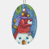 SNOWMAN BODYGUARD, CHRISTMAS CARDINAL REDBIRD KERAMISCH ORNAMENT (Links)