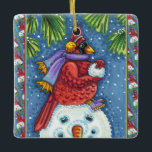 SNOWMAN BODYGUARD, CHRISTMAS CARDINAL REDBIRD KERAMISCH ORNAMENT<br><div class="desc">GEWAPEN MET SNOWBALLEN. HUMOROUS CARDINAL ORNAMENT. (Achterzijde "MERRY CHRISTMAS") *Aanpassen ... Zoeken naar overeenkomende items Susan Brack Design</div>