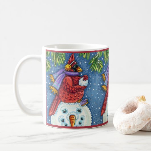 SNOWMAN BODYGUARD, CHRISTMAS CARDINAL REDBIRD KOFFIEMOK (Met donut)