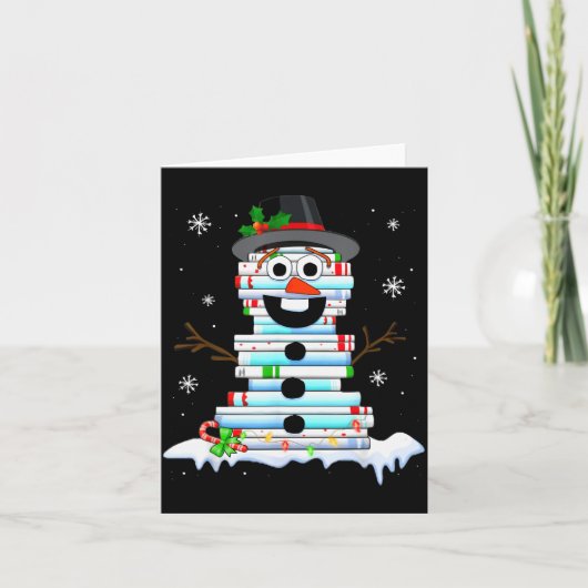 Snowman Book Stack Librarian Book Lover Christmas  Kaart (Voorkant)