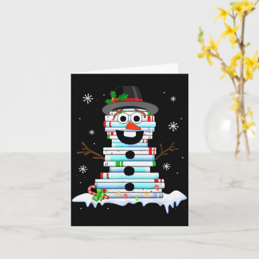 Snowman Book Stack Librarian Book Lover Christmas  Kaart (Gele Bloem)