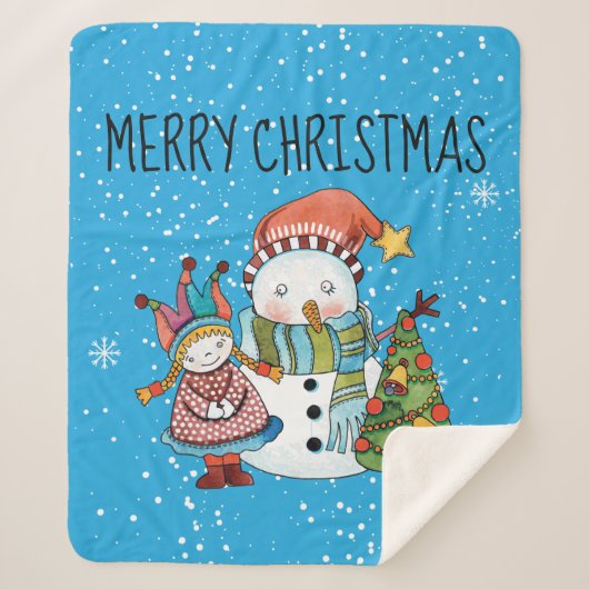 Snowman, boom en kleine meid, Sherpa Blanket Deken (Voorkant)