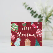 Snowman, boom, kerstgebreide truien briefkaart (Staand voorkant)