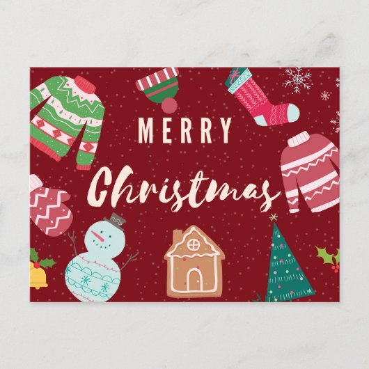 Snowman, boom, kerstgebreide truien briefkaart (Voorkant)