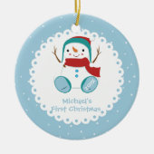 Snowman Boy Personalized Baby's First Kerstmis Keramisch Ornament (Voorkant)