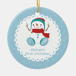 Snowman Boy Personalized Baby's First Kerstmis Keramisch Ornament