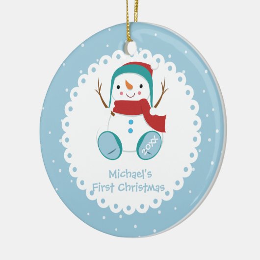 Snowman Boy Personalized Baby's First Kerstmis Keramisch Ornament (Links)