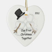 Snowman BRIDE & GROOM Eerste Kerstmis Samen Keramisch Ornament (Rechts)