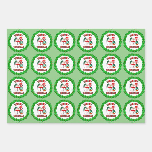 Snowman Buffalo Check Mushroom Gnoome Set van Gift Inpakpapier Vel (Voorkant)