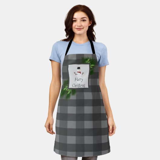 Snowman Buffalo Plaid Kerstmis | Grijs Schort (Gedragen)