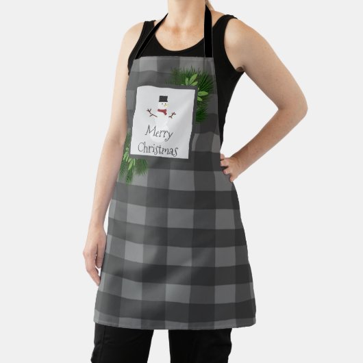 Snowman Buffalo Plaid Kerstmis | Grijs Schort (Insitu)