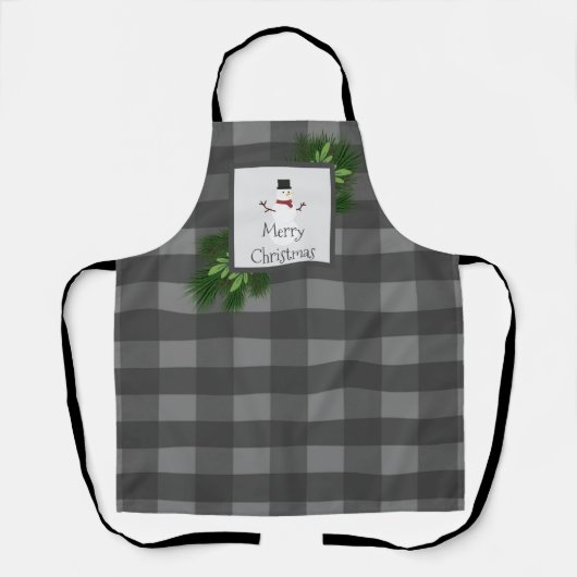 Snowman Buffalo Plaid Kerstmis | Grijs Schort (Voorkant)