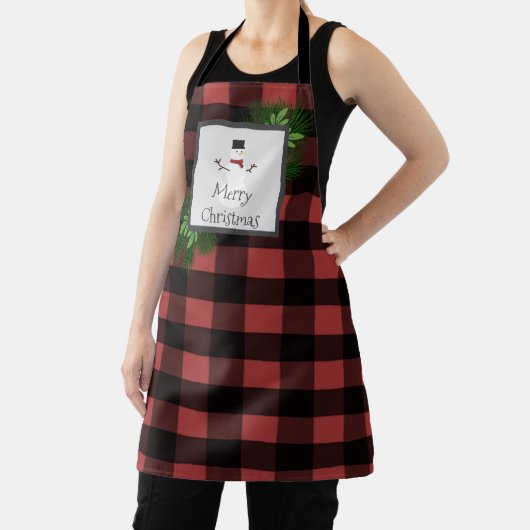 Snowman Buffalo Plaid Kerstmis | Zwart Rood Schort (Insitu)