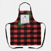 Snowman Buffalo Plaid Kerstmis | Zwart Rood Schort (Voorkant)