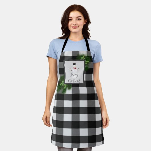 Snowman Buffalo Plaid Kerstmis | zwart Schort (Gedragen)