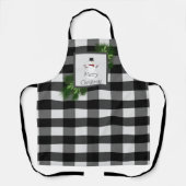 Snowman Buffalo Plaid Kerstmis | zwart Schort (Voorkant)