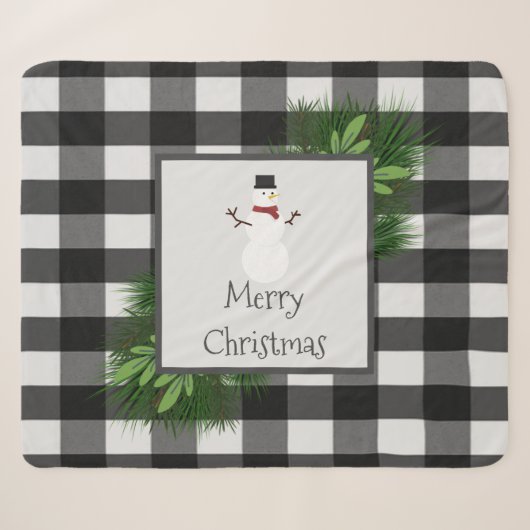 Snowman Buffalo Plaid Sherpa Blanket | Black Deken (Voorkant (horizontaal))