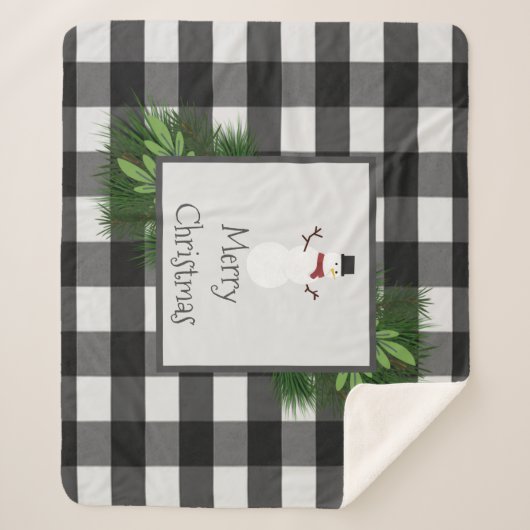 Snowman Buffalo Plaid Sherpa Blanket | Black Sherpa Deken (Voorkant)