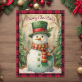 Snowman Buffalo Plaid  Vrolijk Kerstfeest Feestdagenkaart