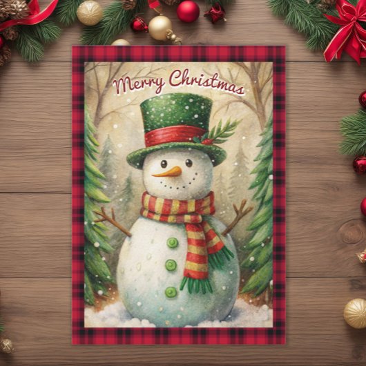 Snowman Buffalo Plaid  Vrolijk Kerstfeest Feestdagenkaart