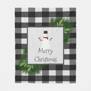 Snowman Buffalo Plaid   Zwart wit fleece deken