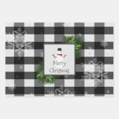 Snowman Buffalo Plaid | Zwart-Wit Inpakpapier Vel (Voorkant 3)