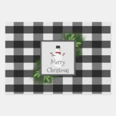 Snowman Buffalo Plaid | Zwart-Wit Inpakpapier Vel (Voorkant)