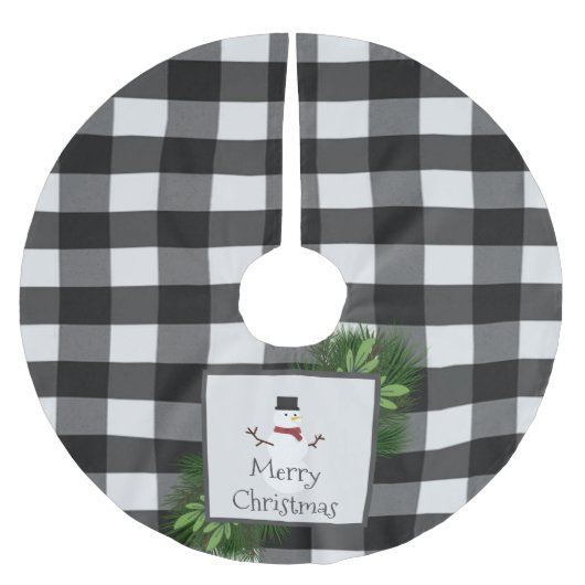 Snowman Buffalo Plaid | Zwart-Wit Kerstboom Rok (Voorkant)