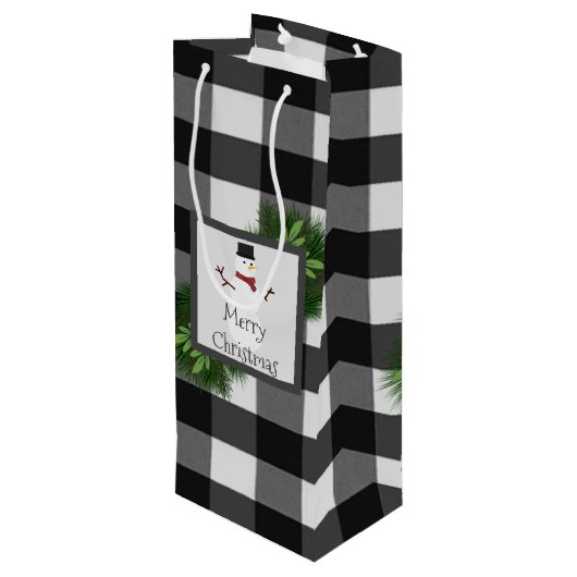 Snowman Buffalo Pset Wine Gift Bag Wijn Cadeautas (Achterkant Gekanteld)