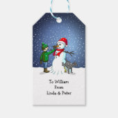 Snowman Building Cadeaulabel (Voorkant)