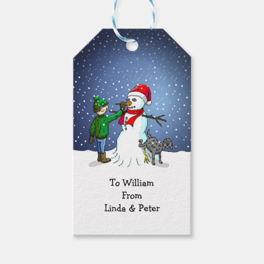 Snowman Building Cadeaulabel (Voorkant)